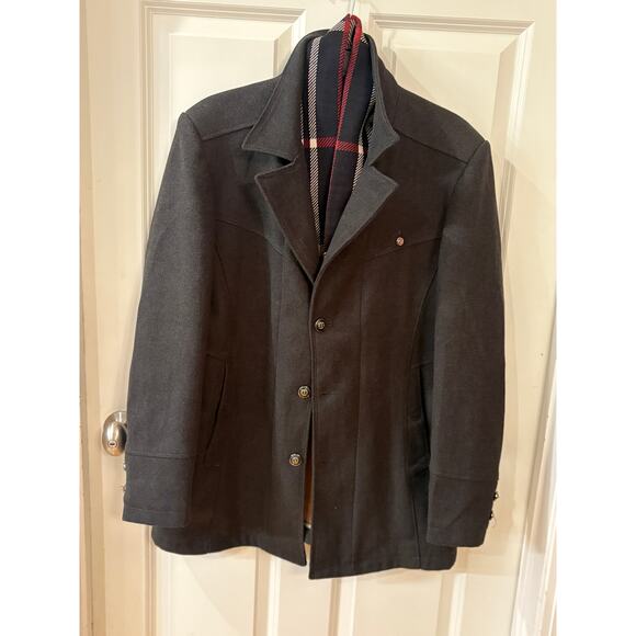 Men's Charcoal Cashmere Coat with removable scarf. Size M - Picture 4 of 12